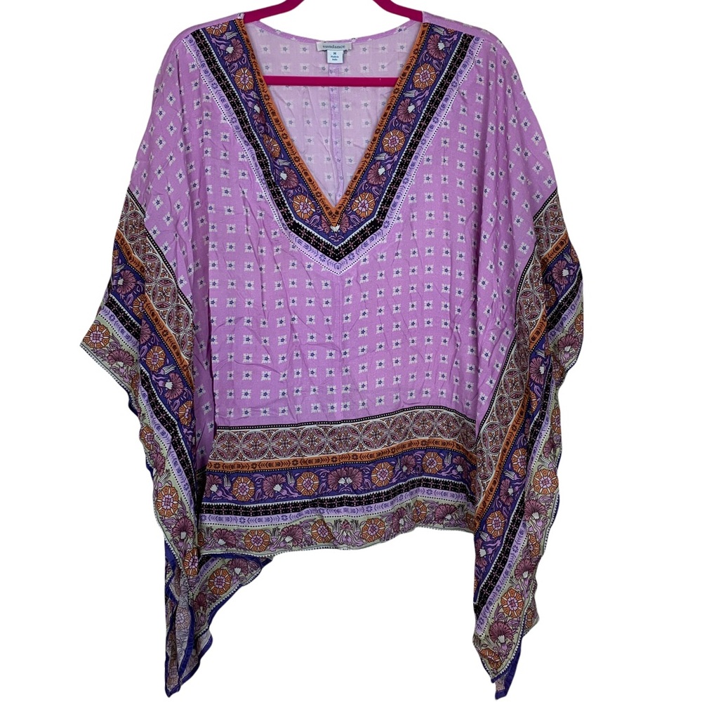 Sundance Boho Lavender Floral Mandala Flowy Lightweight Modal Poncho Blouse Top - Picture 1 of 8